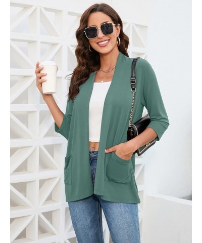 Womens Casual Lightweight Cardigans with Pockets 3/4 Sleeve Open Front Dusters A-12 Sage Green $15.39 Sweaters