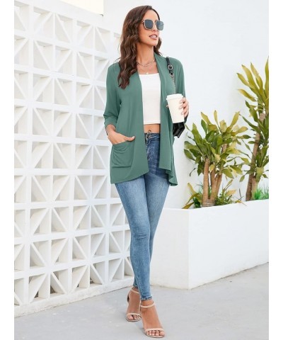 Womens Casual Lightweight Cardigans with Pockets 3/4 Sleeve Open Front Dusters A-12 Sage Green $15.39 Sweaters