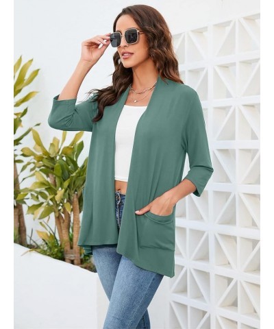 Womens Casual Lightweight Cardigans with Pockets 3/4 Sleeve Open Front Dusters A-12 Sage Green $15.39 Sweaters