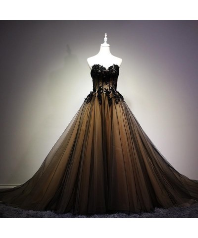 Kivary® Sweetheart Black Tulle Gold Lace Corset Ball Gown Gothic Prom Wedding Dresses Red $56.70 Dresses