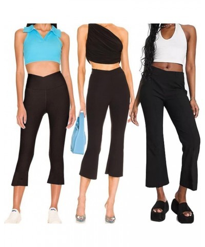 Women’s Bootcut Capri Yoga Pants - Capri Flare Leggings for Women High Waist Crossover Workout Lounge Dress Cropped Pants Lar...