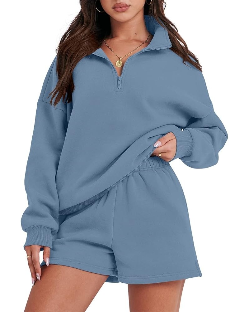 Women's Two Piece Outfits Sweat Lounge Short Set Long Sleeve Gym Sweatsuit Tracksuit 2024 Spring Fashion Clothes 06-blue $26....