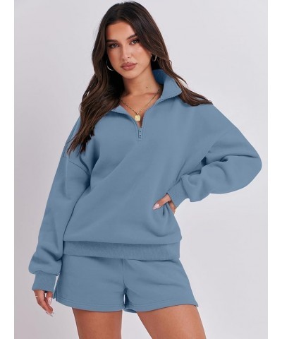 Women's Two Piece Outfits Sweat Lounge Short Set Long Sleeve Gym Sweatsuit Tracksuit 2024 Spring Fashion Clothes 06-blue $26....