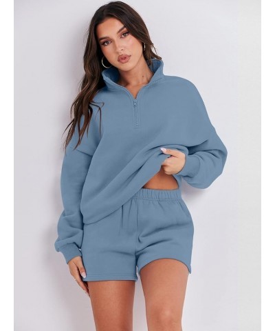 Women's Two Piece Outfits Sweat Lounge Short Set Long Sleeve Gym Sweatsuit Tracksuit 2024 Spring Fashion Clothes 06-blue $26....