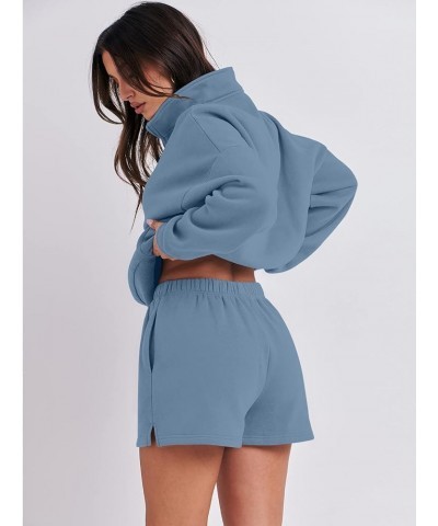 Women's Two Piece Outfits Sweat Lounge Short Set Long Sleeve Gym Sweatsuit Tracksuit 2024 Spring Fashion Clothes 06-blue $26....