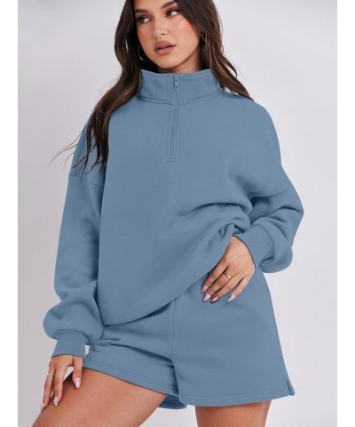 Women's Two Piece Outfits Sweat Lounge Short Set Long Sleeve Gym Sweatsuit Tracksuit 2024 Spring Fashion Clothes 06-blue $26....