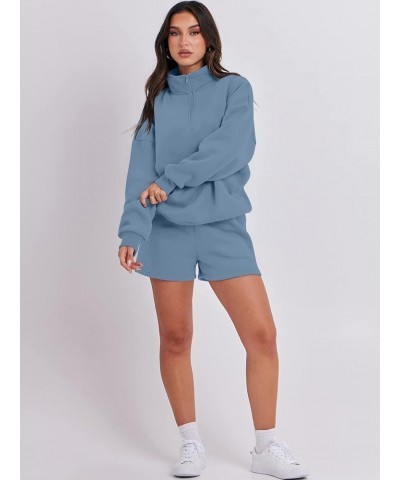 Women's Two Piece Outfits Sweat Lounge Short Set Long Sleeve Gym Sweatsuit Tracksuit 2024 Spring Fashion Clothes 06-blue $26....