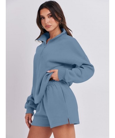 Women's Two Piece Outfits Sweat Lounge Short Set Long Sleeve Gym Sweatsuit Tracksuit 2024 Spring Fashion Clothes 06-blue $26....