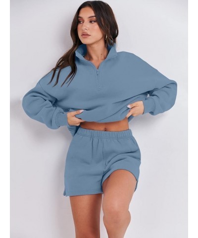 Women's Two Piece Outfits Sweat Lounge Short Set Long Sleeve Gym Sweatsuit Tracksuit 2024 Spring Fashion Clothes 06-blue $26....