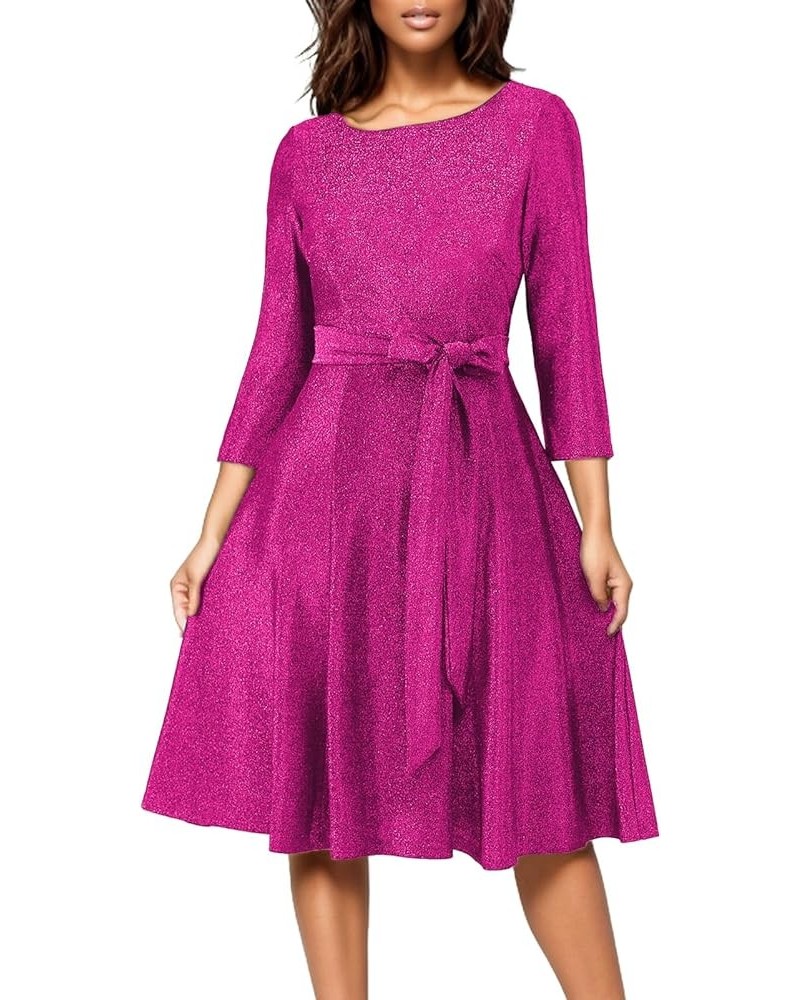 Cocktail Dress for Women, Vintage Modest Wedding Guest 3/4 Sleeves Fall Dresses 2024, Formal Church Dress Glitter Rose $15.80...