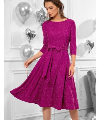 Cocktail Dress for Women, Vintage Modest Wedding Guest 3/4 Sleeves Fall Dresses 2024, Formal Church Dress Glitter Rose $15.80...