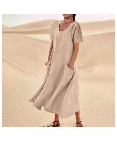 Maxi Dresses for Women,2023 Spring Summer Trendy Crew Neck Short Sleeve Floral Print Beach Dresses with Pockets K-khaki $11.6...