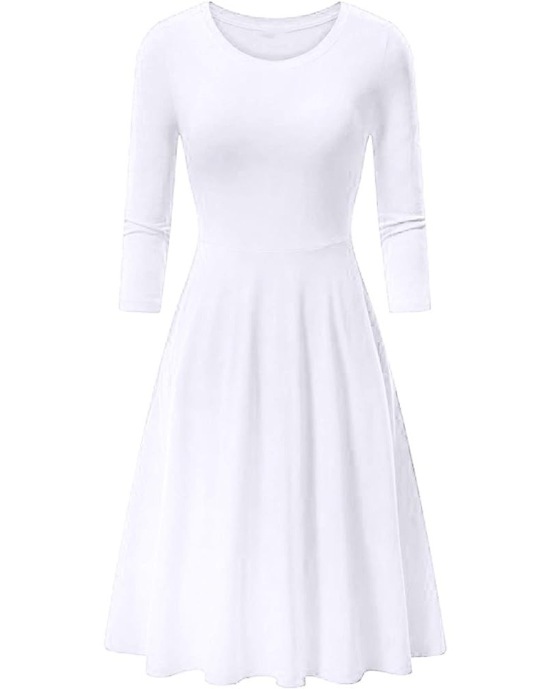 Women's Empire Waist 3/4 Sleeve Dress Crewneck Skater Dresses Solid Color A Line Dress White $9.84 Dresses