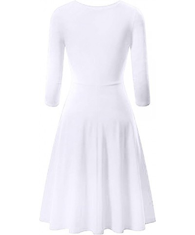 Women's Empire Waist 3/4 Sleeve Dress Crewneck Skater Dresses Solid Color A Line Dress White $9.84 Dresses