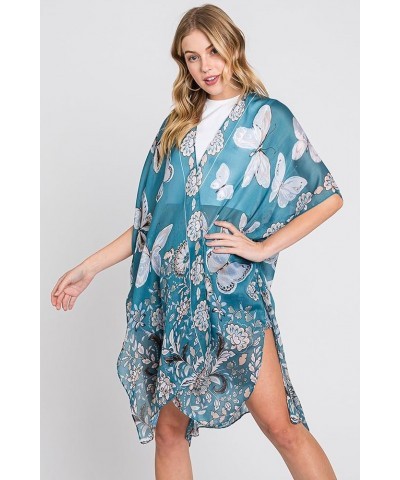 Lightweight Open Shawl Cardigan - Kimono Kaftan Poncho, Sheer Beach Swim Cover-Up Vest Floral Tassel, Tropical Leaf Print Kim...