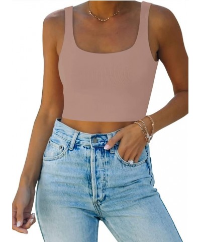 Women’s Sexy Square Neck Double Lined Seamless Sleeveless Cropped Tank Yoga Crop Tops Pantone $14.99 Tanks