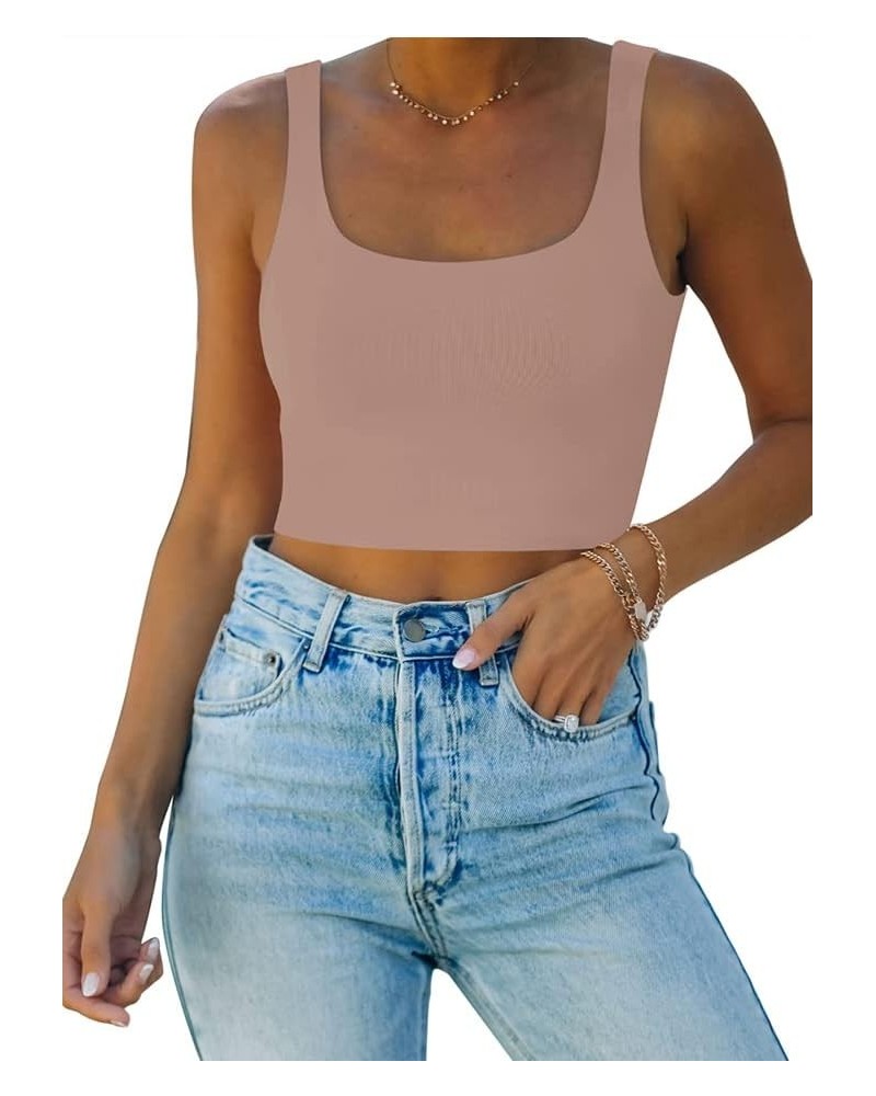 Women’s Sexy Square Neck Double Lined Seamless Sleeveless Cropped Tank Yoga Crop Tops Pantone $14.99 Tanks