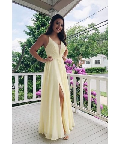 V Neck Bridesmaid Dresses for Women 2024 Long Simple Chiffon Formal with Slit A Line Evening Party Prom Dresses Z014 Burnt Or...