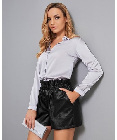 Women's Leather Shorts, Faux High Waisted Wide Leg Sexy Shorts SP Black $19.79 Shorts