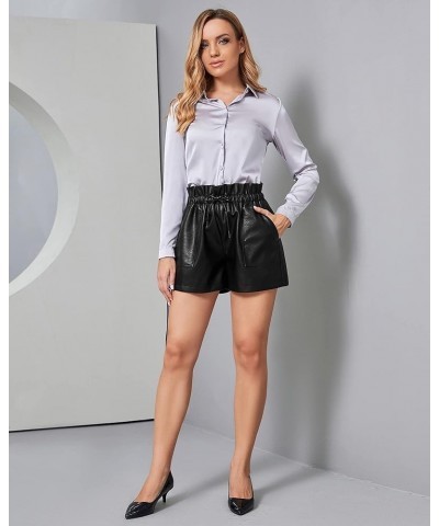 Women's Leather Shorts, Faux High Waisted Wide Leg Sexy Shorts SP Black $19.79 Shorts