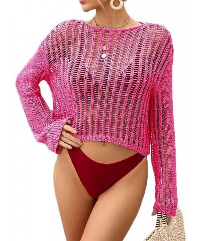 Women's Crochet Tops Bathing Suit Cover Ups Beach Bikini Swimsuit Coverup for Women Long Sleeve Hollow Out Tunic Crop Tops Ro...