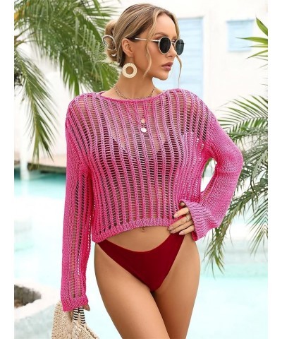 Women's Crochet Tops Bathing Suit Cover Ups Beach Bikini Swimsuit Coverup for Women Long Sleeve Hollow Out Tunic Crop Tops Ro...