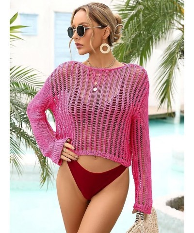 Women's Crochet Tops Bathing Suit Cover Ups Beach Bikini Swimsuit Coverup for Women Long Sleeve Hollow Out Tunic Crop Tops Ro...