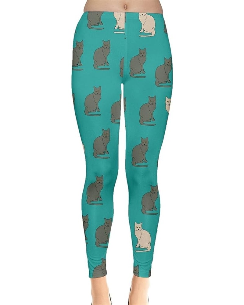 Womens Cats Kitten Meow Funny Cute Lovely Animal Leggings, XS-5XL Turquoise Cat $13.23 Leggings