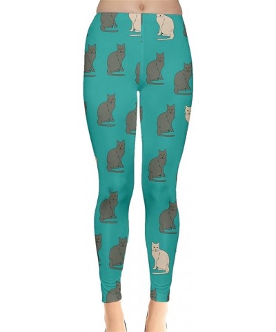 Womens Cats Kitten Meow Funny Cute Lovely Animal Leggings, XS-5XL Turquoise Cat $13.23 Leggings