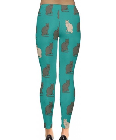 Womens Cats Kitten Meow Funny Cute Lovely Animal Leggings, XS-5XL Turquoise Cat $13.23 Leggings