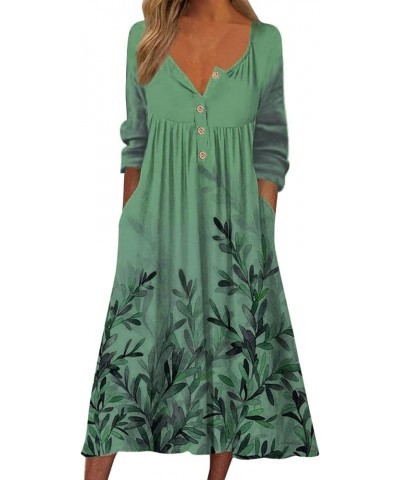 Summer Dresses for Women 2023 Long Sleeve Floral V Neck Maxi Dress Casual Fashion Beach Dresses 22 E-dark Green $11.50 Dresses