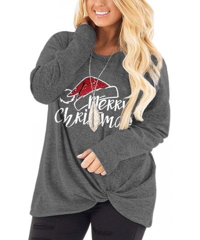 Womens Plus Size Knotted Tops Long Sleeve Tee Shirts Loose Casual Blouse 03_christmas_a $16.42 Shirts