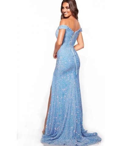 Sparkly Off Shoulder Prom Dresses Long with High Slit Mermaid Sequin Dress for Women Wedding Party Formal Gowns Mairgold $40....