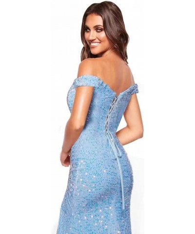 Sparkly Off Shoulder Prom Dresses Long with High Slit Mermaid Sequin Dress for Women Wedding Party Formal Gowns Mairgold $40....