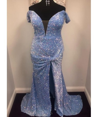 Sparkly Off Shoulder Prom Dresses Long with High Slit Mermaid Sequin Dress for Women Wedding Party Formal Gowns Mairgold $40....