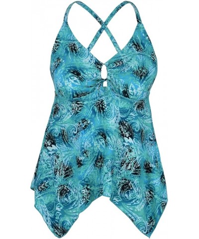 Women's Front Tie Swim Top Cross Back Tankini Top Flowy Swimdress Tummy Control Swirl Green $12.71 Swimsuits