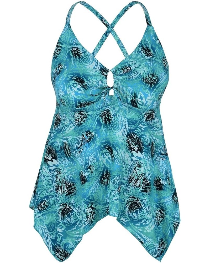 Women's Front Tie Swim Top Cross Back Tankini Top Flowy Swimdress Tummy Control Swirl Green $12.71 Swimsuits