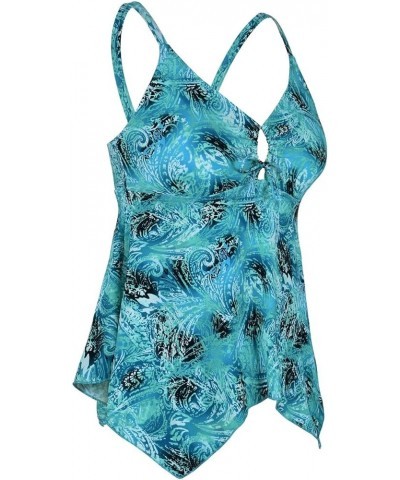 Women's Front Tie Swim Top Cross Back Tankini Top Flowy Swimdress Tummy Control Swirl Green $12.71 Swimsuits