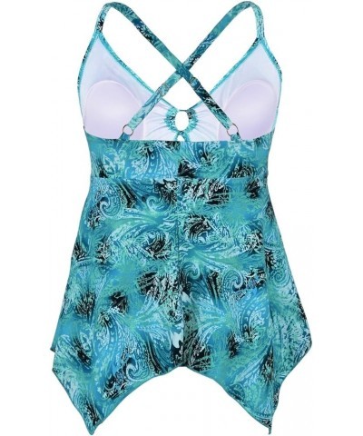 Women's Front Tie Swim Top Cross Back Tankini Top Flowy Swimdress Tummy Control Swirl Green $12.71 Swimsuits