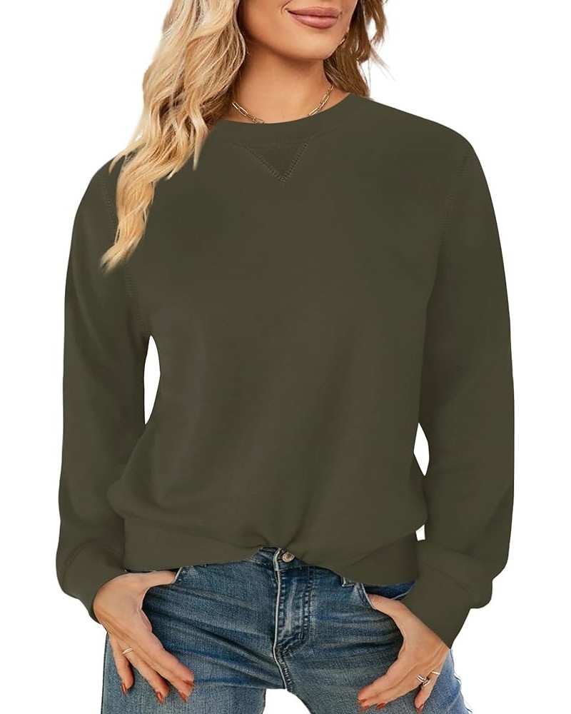 Womens Sweatshirts Crew Neck Cotton Casual Long Sleeve Pullover Tops Army Green $17.33 Hoodies & Sweatshirts