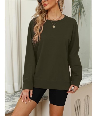 Womens Sweatshirts Crew Neck Cotton Casual Long Sleeve Pullover Tops Army Green $17.33 Hoodies & Sweatshirts