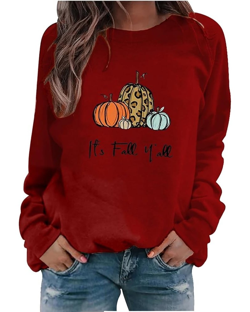 Its Fall Yall Womens Sweatshirts 2023 Long Sleeve Shirts Crew Neck Pullover Tops Cute Funny Clothes Outfits J013-wine $7.27 A...