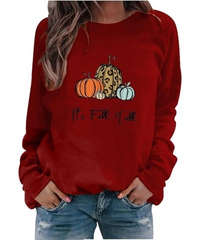 Its Fall Yall Womens Sweatshirts 2023 Long Sleeve Shirts Crew Neck Pullover Tops Cute Funny Clothes Outfits J013-wine $7.27 A...