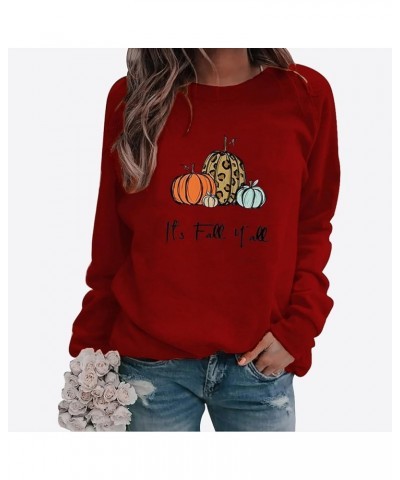 Its Fall Yall Womens Sweatshirts 2023 Long Sleeve Shirts Crew Neck Pullover Tops Cute Funny Clothes Outfits J013-wine $7.27 A...