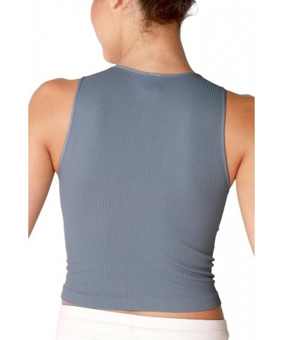 Women Seamless High Neck Ribbed Crop Top, Made in U.S.A, One Size Bluestone $13.97 Tanks