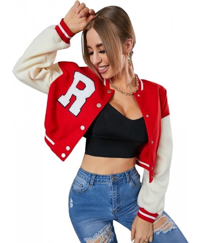 Women's Casual Button Down Long Sleeve Letter Print Jacket Outerwear Red $24.50 Jackets