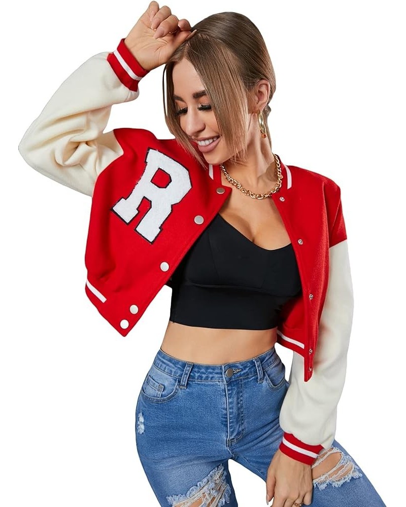 Women's Casual Button Down Long Sleeve Letter Print Jacket Outerwear Red $24.50 Jackets