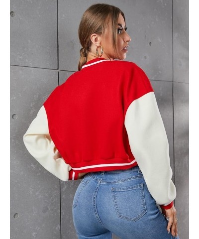 Women's Casual Button Down Long Sleeve Letter Print Jacket Outerwear Red $24.50 Jackets