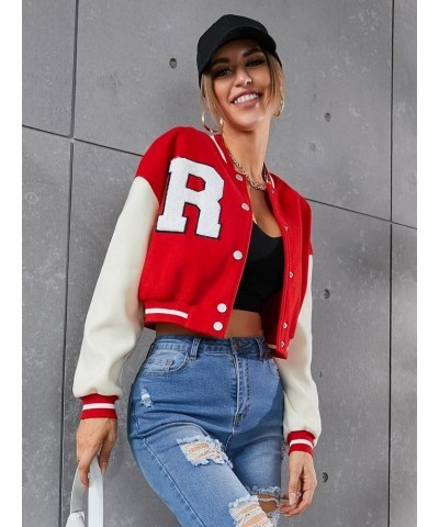 Women's Casual Button Down Long Sleeve Letter Print Jacket Outerwear Red $24.50 Jackets