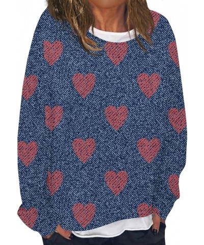 Love Heart Grahic Print Women Plus Size Sweatshirts Valentine's Day Long Sleeve T-Shirt Loose Round Neck Trendy Blouse B113-m...